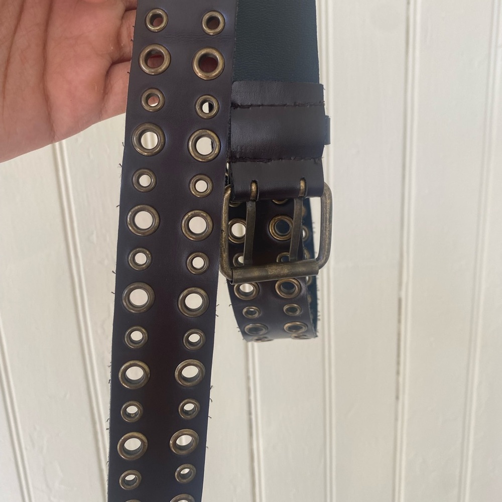 Stylish Brown Leather Belt with Eyelet Design